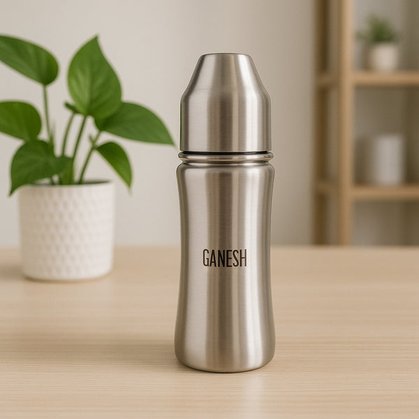 Ganesh Stainless Steel Baby Feeding Bottle, Milk Bottle for New Born / Infants / Toddler Up to 3 Years, BFA Free (250 ML Approx)