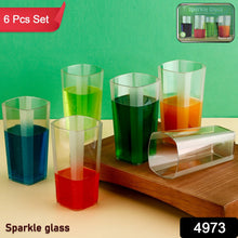 Unbreakable Stylish Transparent Square Design Water / Juice / Beer / Wine Tumbler Plastic Glass Set ( 300 ML, Pack of 6)